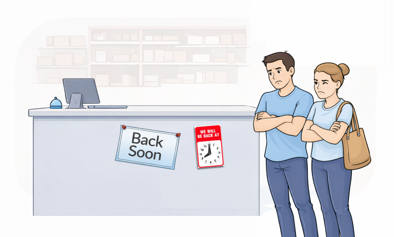 A Back Soon sign is hardly useful at all